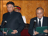 Pervez Musharraf (left) swears in new Chief Justice Abdul Hameed Dogar - 3/11/2007