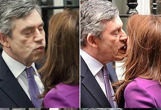 英首相布朗熊吻法国第一夫人 急不可待