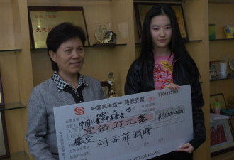 刘亦菲捐赠100万元 全力支援灾区儿童