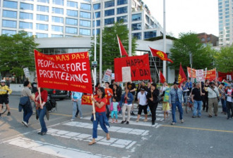 温哥华举行“五一”劳动节示威大游行