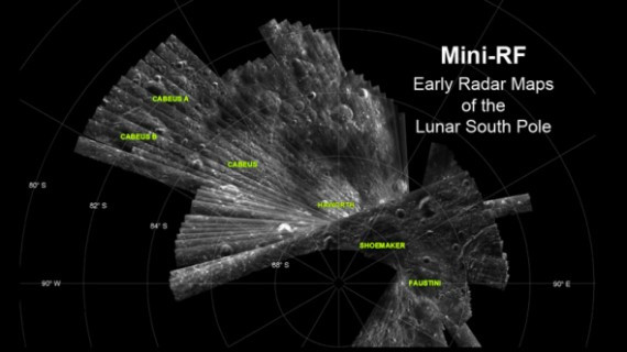 美国宇航局根据月球勘探轨道器获得的数据制作的月球南极图