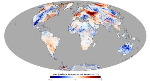 NASA发布七月上旬地球气温图:全球气温异常