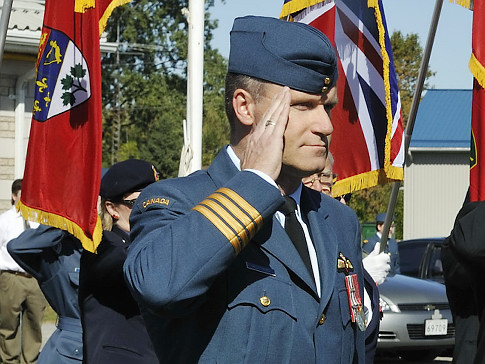 Col. Russell Williams salutes as he arrives at the Battle of Britain parade in Trenton, Ontario in Sept. 2009.