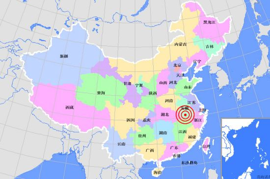 示意图：图中红圈处为地震震中。图片来源：中国地震局网站