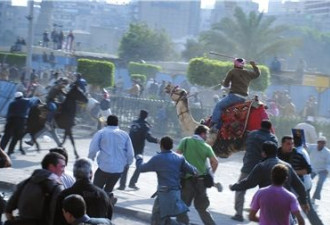 穆巴拉克支持者骑骆驼上街，发生冲突