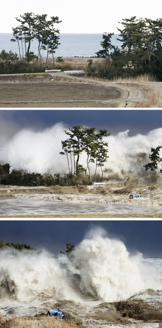 直击海啸袭陆瞬间：惊涛骇浪已分不清海陆 (组图)