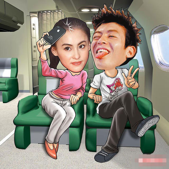 张柏芝和陈冠希母亲节（5月8日）在国泰台北飞往香港的头等舱开心合照。（设计图片）