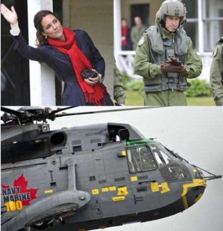 英国威廉王子“全副武装”，要驾驶“海王”直升机表演水上降落，妻子凯特向丈夫挥手致意