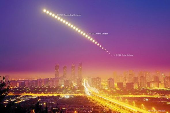 月食轨迹( 图片来源:Kwon O Chul, TWAN)