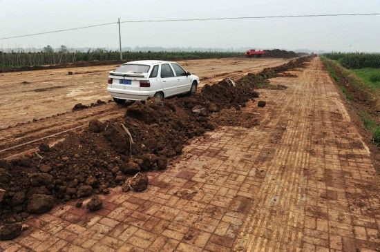 湖北襄阳工业园水泥路上盖土种菜躲避检查(图)