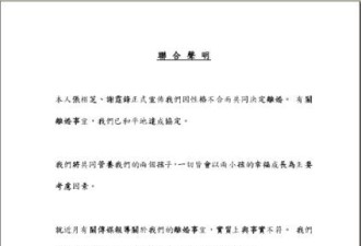 张柏芝谢霆锋宣布离婚 两子将共同抚养