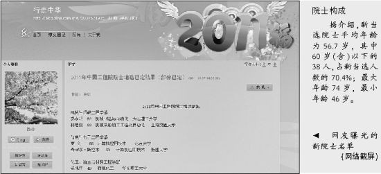 网友曝光的新院士名单 (网络截屏)