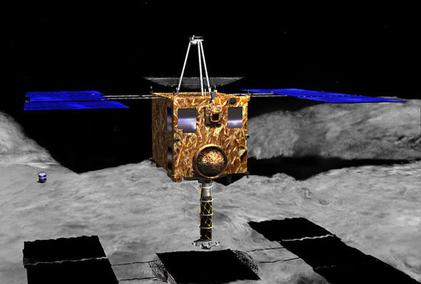 日本“隼鸟”号小行星探测器着陆正在进行取样