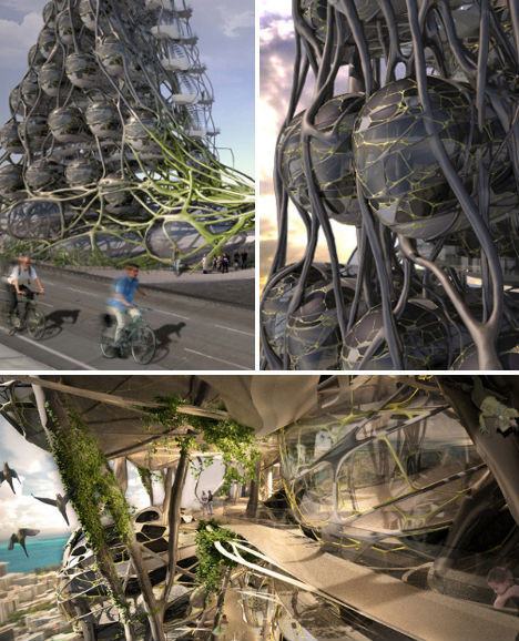 十四个未来幻想派的酒店设计：飘浮酒店设悬挂花园(组图)