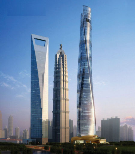 上海中心大厦效果图。