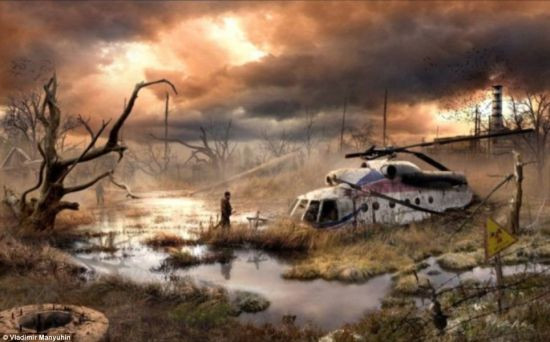 枯木、沼泽地、直升机残骸和人类幸存者构成了恐怖的末日景象