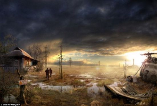 曼尤希恩描绘的末日景象，寒冷而凄凉，两名幸存者走在回家的路上