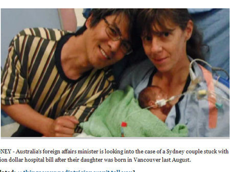 澳大利亚夫妇国外产女欠医院百万美元 拟278年内还清