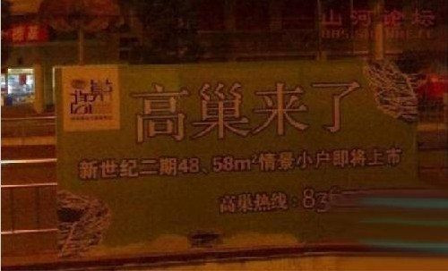 中国楼市的10大雷人创意广告:生态爱宅 享受高巢(组图)