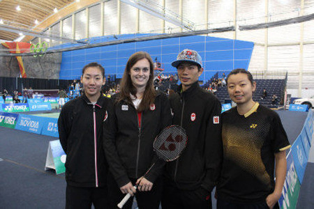 代表加拿大参加伦敦奥运的四名选手：李文珊（左起）、布鲁丝、吴骏义和高博。（加拿大《世界日报》／周化尧摄影）