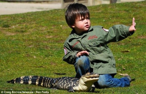 澳洲2岁男孩与蟒蛇蜥蜴成好友 任由巨蟒绕其脖玩耍(图)