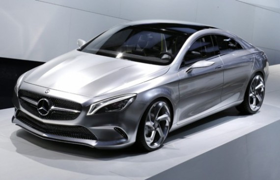 A Mercedes-Benz Concept Style Coupe model is displayed on media day at the Paris Mondial de l'Automobile