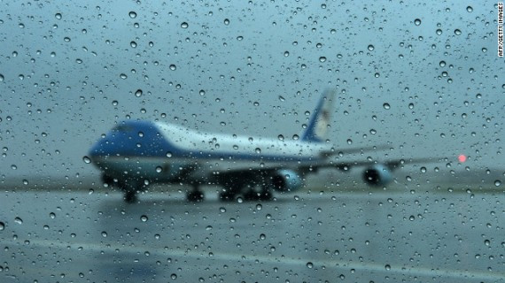 Air Force One arrives at Andrews Air Force Base in Maryland. President Barack Obama canceled his appearance at a campaign rally in Orlando, Florida, and returned to Washington to monitor the response to Hurricane Sandy. 