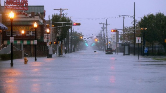 Water floods a street in Atlantic City.