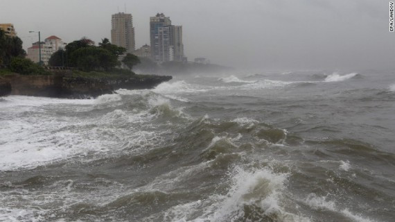 Waves hit the coast in Santo Domingo on Wednesday. 