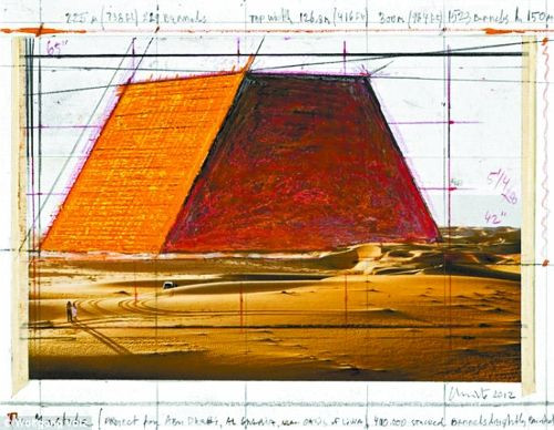 “马斯塔巴”在阿拉伯语中是“长凳”的意思，是金字塔的前身。克里斯托打造的“马斯塔巴”建筑四壁倾斜、两边垂直、顶部平坦，就像是一个被削去尖顶的金字塔。作品完成后，“马斯塔巴”约高150米、宽225米、长300米，比埃及的吉萨金字塔更大，将成为世界上最大的固定雕塑。