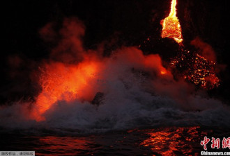 末日景观 夏威夷火山爆发熔岩流入海