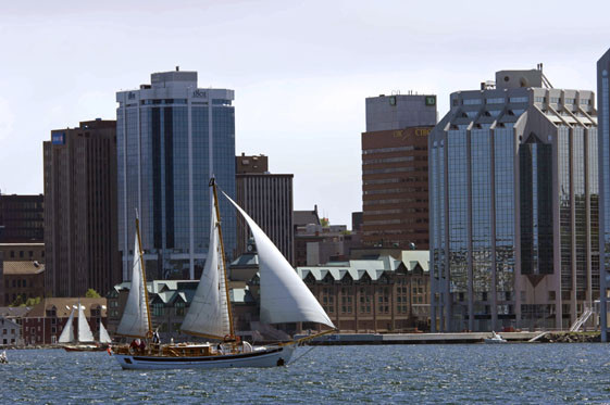 The Mar II, a harbour tour boat, cruises past the Halifax skyline