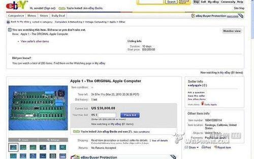 再创天价 古董苹果Apple I拍出64万美元(组图)