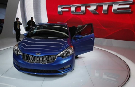 The 2014 Kia Forte is presented at the 2012 Los Angeles Auto Show in Los Angeles