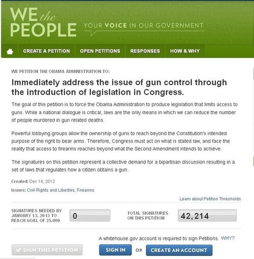 美国枪击案当天4万多人网络请愿要求奥巴马控枪(图)