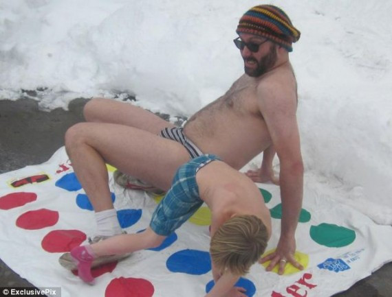Make sure you warm up before attempting any wintry Twister acrobatics