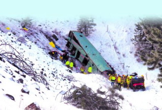 路面积雪结冰 加旅巴美国坠谷 9死26伤