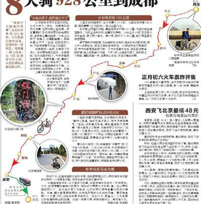 大学生难忍春运拥挤 骑车西安到成都8天行928公里(组图)