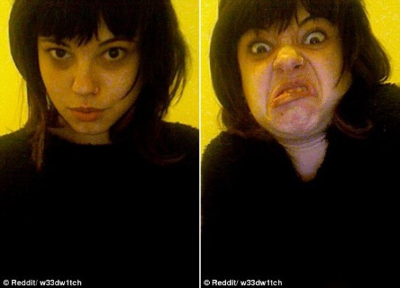 美女自拍“惊悚丑照” 扮丑恶作剧席卷网络(组图)