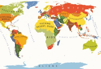 美国人眼中的世界地图 加拿大只吃素