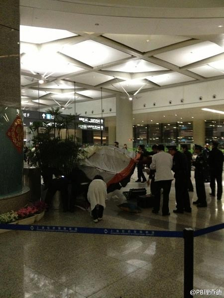 上海虹桥机场T2航站楼一男子高处坠落身亡(图)