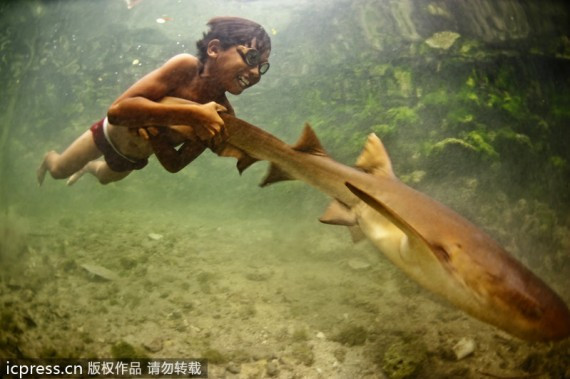 世界游牧民族奇特习俗：巴瑶族人以鲨鱼为宠物(高清组 图)
