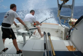 男子用鱼竿鱼线捕捉到600公斤重巨鱼