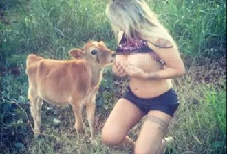 女模袒胸为小牛哺乳 网友：喝矽胶吧