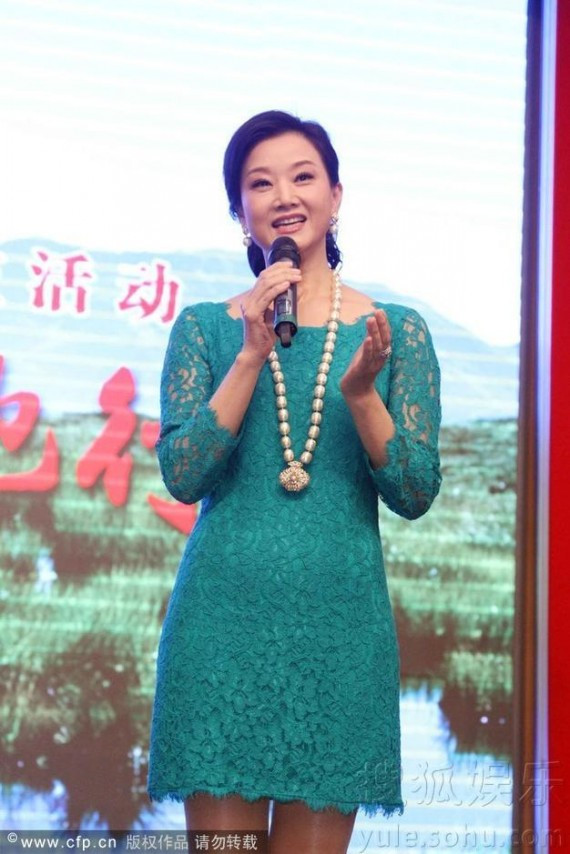 宋祖英穿俏丽蓝裙出席公益活动与李瑞英拥抱(高清组图)