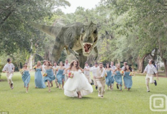 史上最棒婚纱照亮相 被恐龙追赶着逃