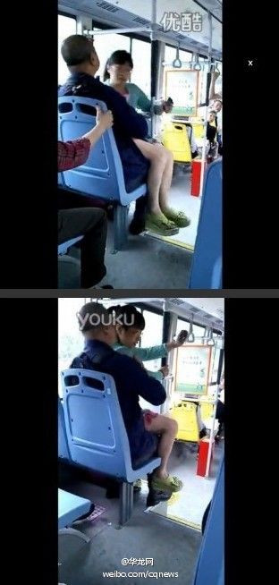 女色狼：成都62路公交车上一女为赶走大爷 直接坐其腿上(图)