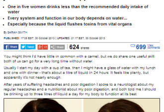 女子每天喝3升水 4周后外貌神奇变化
