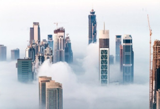 实拍：季节性浓雾笼罩迪拜 宛如仙境