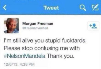 曼德拉去世摩根弗里曼躺枪：我还活着